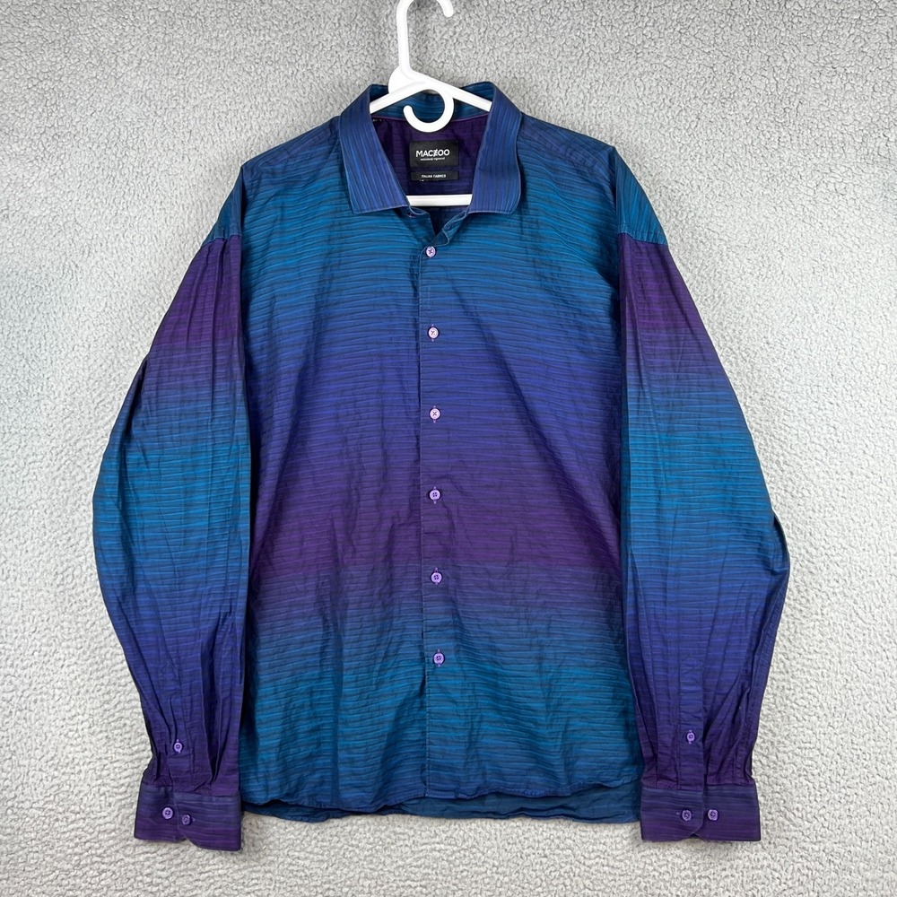 Maceoo Shirt Mens 7/3XL Fibonacci Blue Purple Shimmer Long Sleeve Button Up